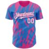 Custom Powder Blue White-Pink Splatter Torn Sharp Brush Stroke Authentic Baseball Jersey