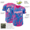 Custom Powder Blue White-Pink Splatter Torn Sharp Brush Stroke Authentic Baseball Jersey