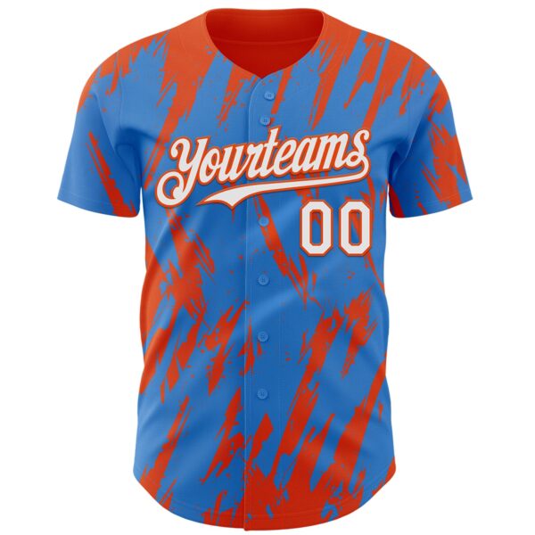 Custom Powder Blue White-Orange Splatter Torn Sharp Brush Stroke Authentic Baseball Jersey