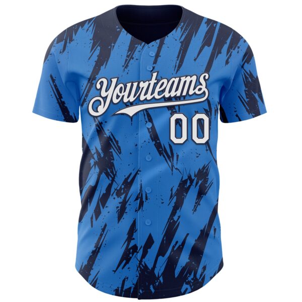 Custom Powder Blue White-Navy Splatter Torn Sharp Brush Stroke Authentic Baseball Jersey