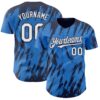 Custom Powder Blue White-Navy Splatter Torn Sharp Brush Stroke Authentic Baseball Jersey