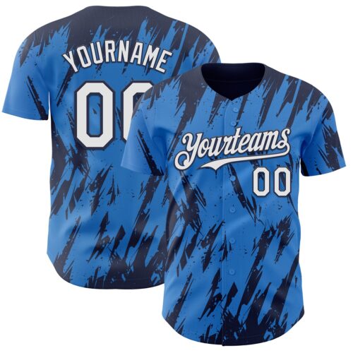 Custom Powder Blue White-Navy Splatter Torn Sharp Brush Stroke Authentic Baseball Jersey