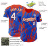 Custom Thunder Blue White-Orange Splatter Torn Sharp Brush Stroke Authentic Baseball Jersey
