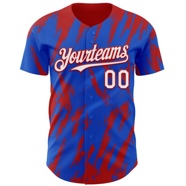 Custom Thunder Blue White-Red Splatter Torn Sharp Brush Stroke Authentic Baseball Jersey