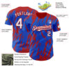 Custom Thunder Blue White-Red Splatter Torn Sharp Brush Stroke Authentic Baseball Jersey