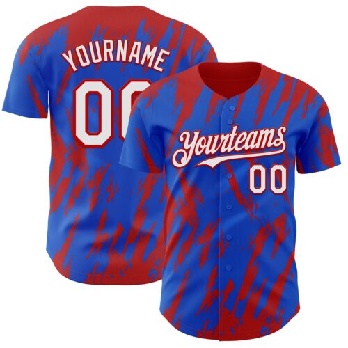 Custom Thunder Blue White-Red Splatter Torn Sharp Brush Stroke Authentic Baseball Jersey