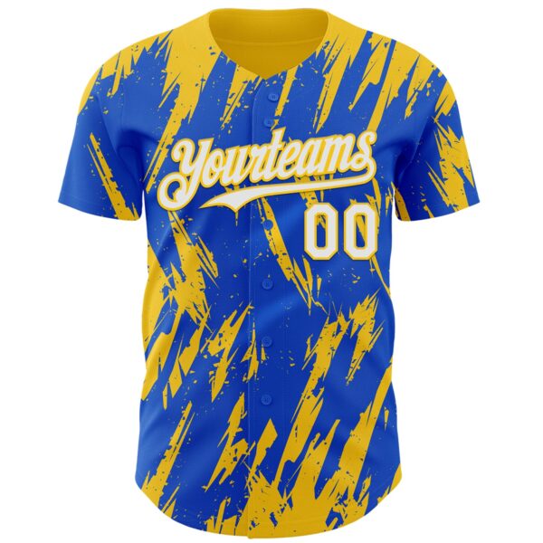 Custom Thunder Blue White-Yellow Splatter Torn Sharp Brush Stroke Authentic Baseball Jersey