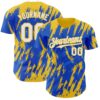 Custom Thunder Blue White-Yellow Splatter Torn Sharp Brush Stroke Authentic Baseball Jersey