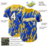Custom Thunder Blue White-Yellow Splatter Torn Sharp Brush Stroke Authentic Baseball Jersey