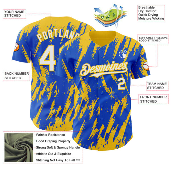 Custom Thunder Blue White-Yellow Splatter Torn Sharp Brush Stroke Authentic Baseball Jersey