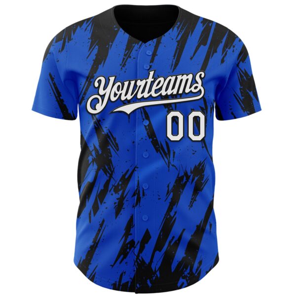 Custom Thunder Blue White-Black Splatter Torn Sharp Brush Stroke Authentic Baseball Jersey