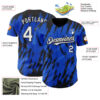 Custom Thunder Blue White-Black Splatter Torn Sharp Brush Stroke Authentic Baseball Jersey