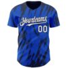Custom Thunder Blue White-Navy Splatter Torn Sharp Brush Stroke Authentic Baseball Jersey