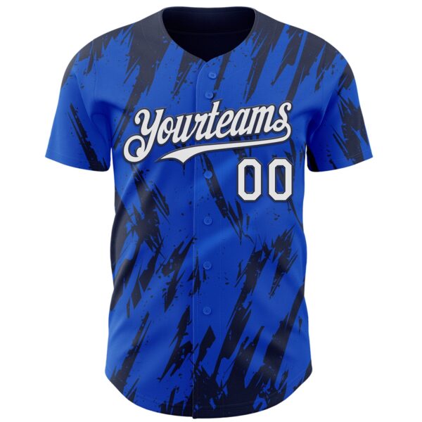 Custom Thunder Blue White-Navy Splatter Torn Sharp Brush Stroke Authentic Baseball Jersey