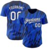 Custom Thunder Blue White-Navy Splatter Torn Sharp Brush Stroke Authentic Baseball Jersey
