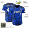 Custom Thunder Blue White-Navy Splatter Torn Sharp Brush Stroke Authentic Baseball Jersey
