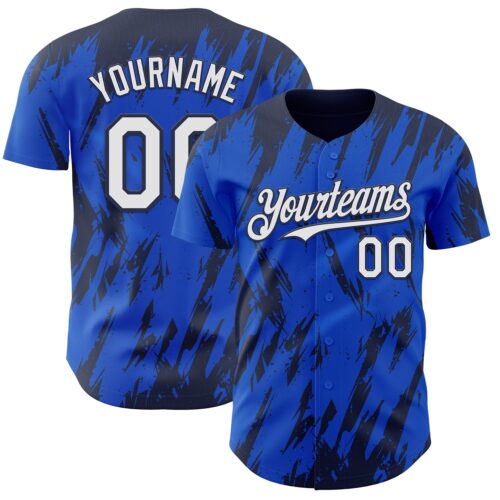 3DPattern13308 Custom Thunder Blue White-Navy Splatter Torn Sharp Brush Stroke Authentic Baseball Jersey