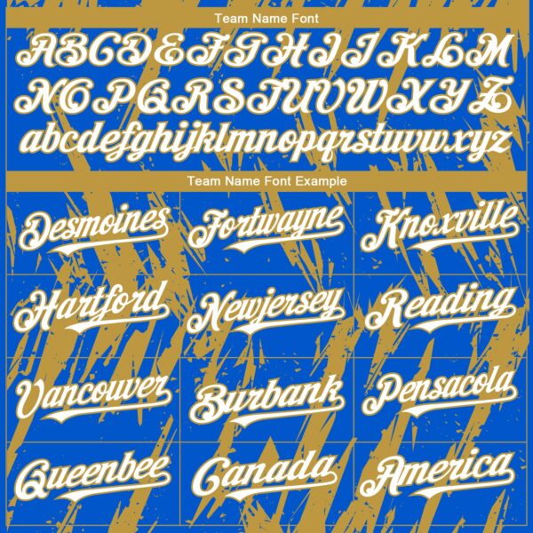 Custom Thunder Blue White-Old Gold Splatter Torn Sharp Brush Stroke Authentic Baseball Jersey