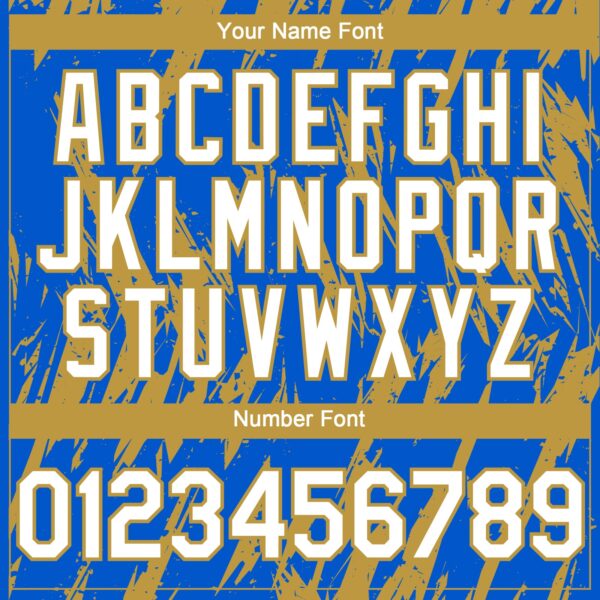 Custom Thunder Blue White-Old Gold Splatter Torn Sharp Brush Stroke Authentic Baseball Jersey