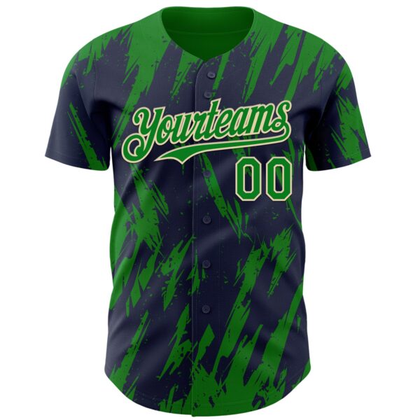 Custom Navy Kelly Green-Cream Splatter Torn Sharp Brush Stroke Authentic Baseball Jersey