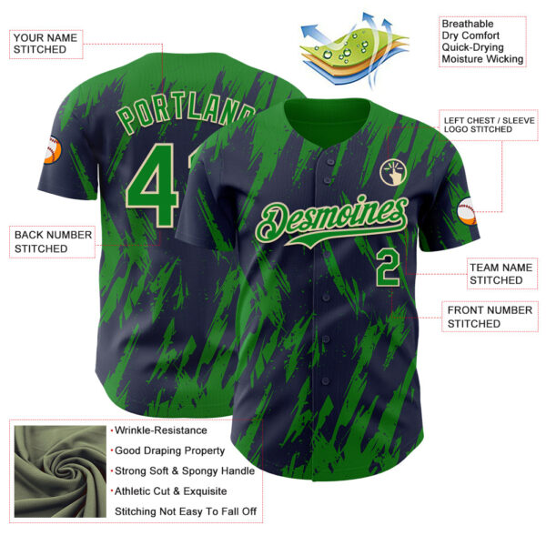 Custom Navy Kelly Green-Cream Splatter Torn Sharp Brush Stroke Authentic Baseball Jersey