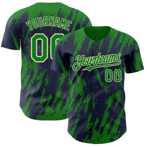 3DPattern13310 Custom Navy Kelly Green-Cream Splatter Torn Sharp Brush Stroke Authentic Baseball Jersey