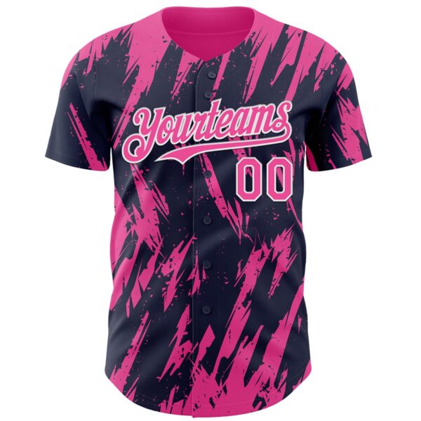 Custom Navy Pink-White Splatter Torn Sharp Brush Stroke Authentic Baseball Jersey