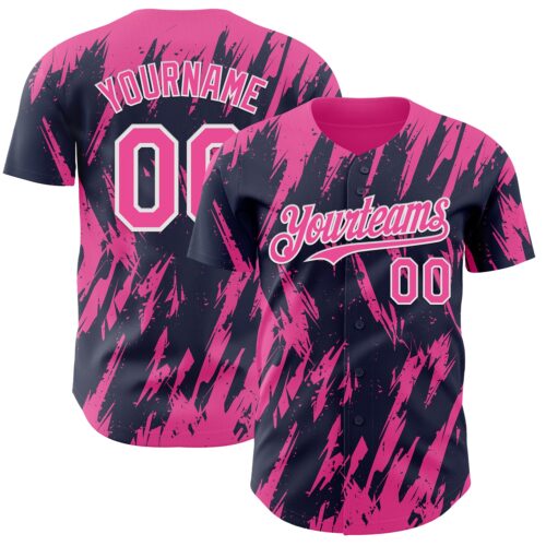 3DPattern13311 Custom Navy Pink-White Splatter Torn Sharp Brush Stroke Authentic Baseball Jersey