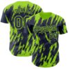 Custom Navy Neon Green Splatter Torn Sharp Brush Stroke Authentic Baseball Jersey