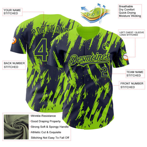 Custom Navy Neon Green Splatter Torn Sharp Brush Stroke Authentic Baseball Jersey