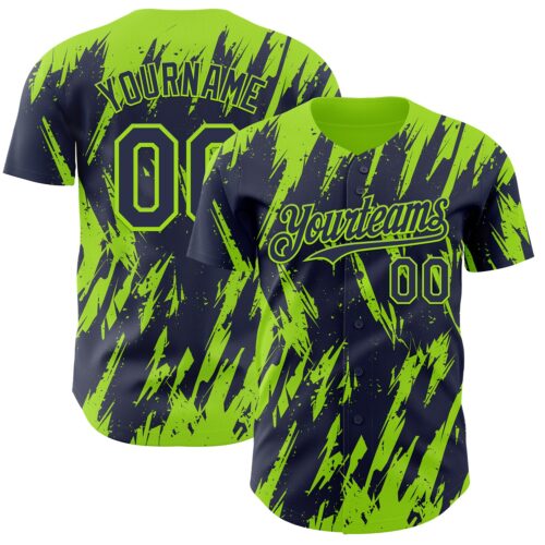 3DPattern13312 Custom Navy Neon Green Splatter Torn Sharp Brush Stroke Authentic Baseball Jersey