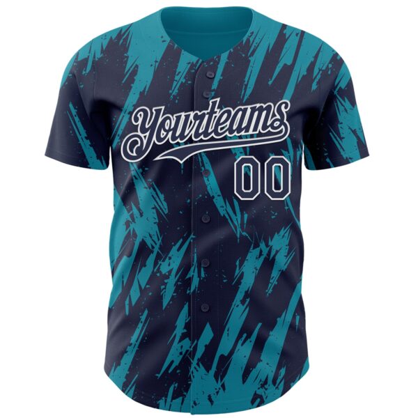 Custom Navy White-Teal Splatter Torn Sharp Brush Stroke Authentic Baseball Jersey