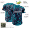 Custom Navy White-Teal Splatter Torn Sharp Brush Stroke Authentic Baseball Jersey