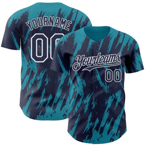 3DPattern13313 Custom Navy White-Teal Splatter Torn Sharp Brush Stroke Authentic Baseball Jersey