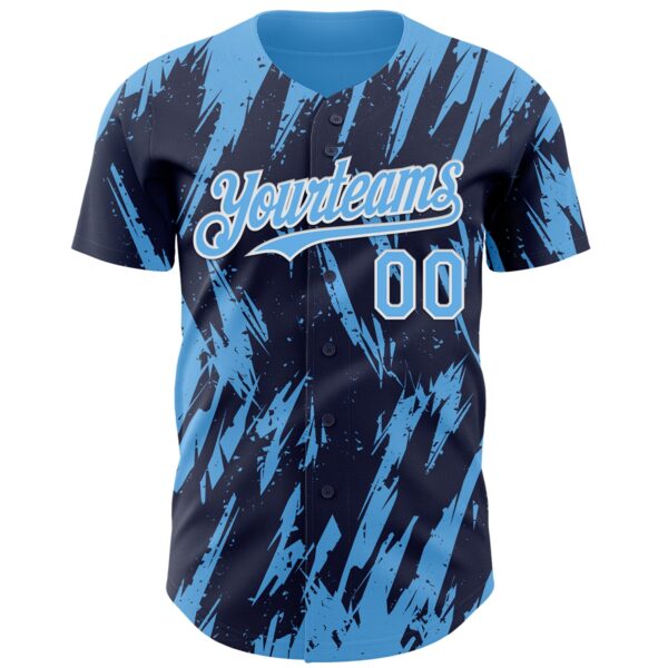 Custom Navy Sky Blue-White Splatter Torn Sharp Brush Stroke Authentic Baseball Jersey
