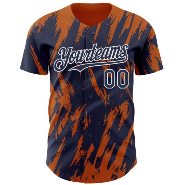 Custom Navy White-Bay Orange Splatter Torn Sharp Brush Stroke Authentic Baseball Jersey