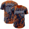 Custom Navy White-Bay Orange Splatter Torn Sharp Brush Stroke Authentic Baseball Jersey
