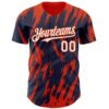 Custom Navy White-Orange Splatter Torn Sharp Brush Stroke Authentic Baseball Jersey