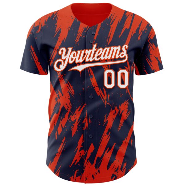 Custom Navy White-Orange Splatter Torn Sharp Brush Stroke Authentic Baseball Jersey