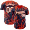 Custom Navy White-Orange Splatter Torn Sharp Brush Stroke Authentic Baseball Jersey