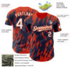 Custom Navy White-Orange Splatter Torn Sharp Brush Stroke Authentic Baseball Jersey