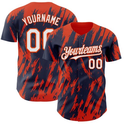 3DPattern13317 Custom Navy White-Orange Splatter Torn Sharp Brush Stroke Authentic Baseball Jersey