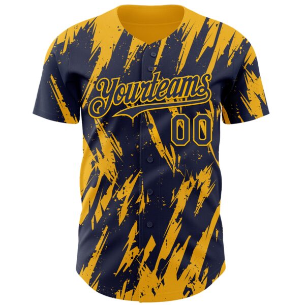 Custom Navy Gold Splatter Torn Sharp Brush Stroke Authentic Baseball Jersey