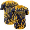 Custom Navy Gold Splatter Torn Sharp Brush Stroke Authentic Baseball Jersey