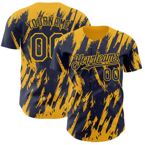 3DPattern13318 Custom Navy Gold Splatter Torn Sharp Brush Stroke Authentic Baseball Jersey