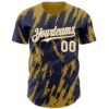 Custom Navy White-Old Gold Splatter Torn Sharp Brush Stroke Authentic Baseball Jersey