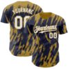 Custom Navy White-Old Gold Splatter Torn Sharp Brush Stroke Authentic Baseball Jersey