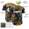 Custom Navy White-Old Gold Splatter Torn Sharp Brush Stroke Authentic Baseball Jersey