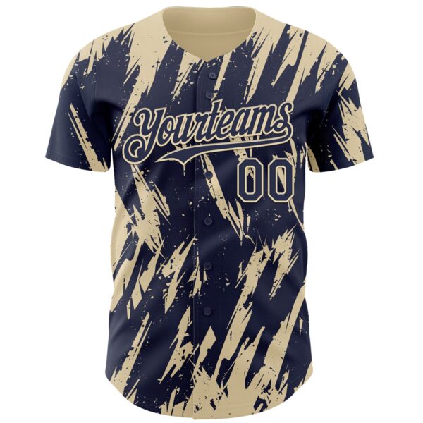 Custom Navy Cream Splatter Torn Sharp Brush Stroke Authentic Baseball Jersey