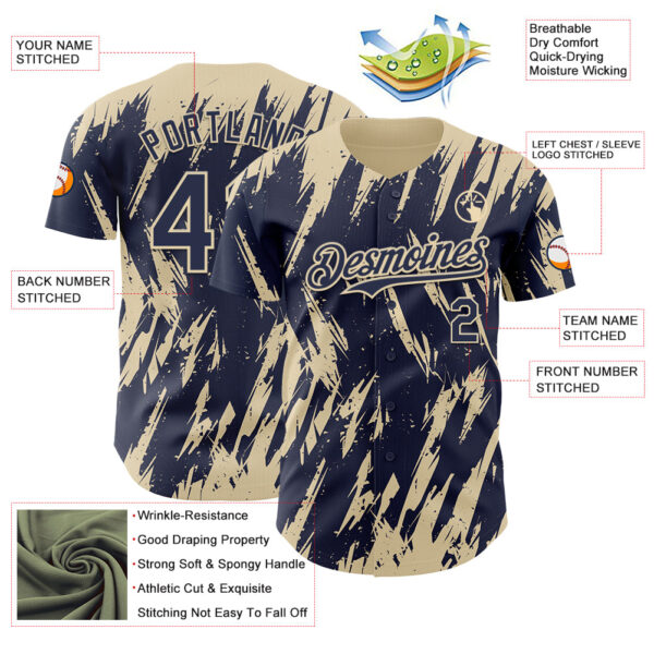 Custom Navy Cream Splatter Torn Sharp Brush Stroke Authentic Baseball Jersey